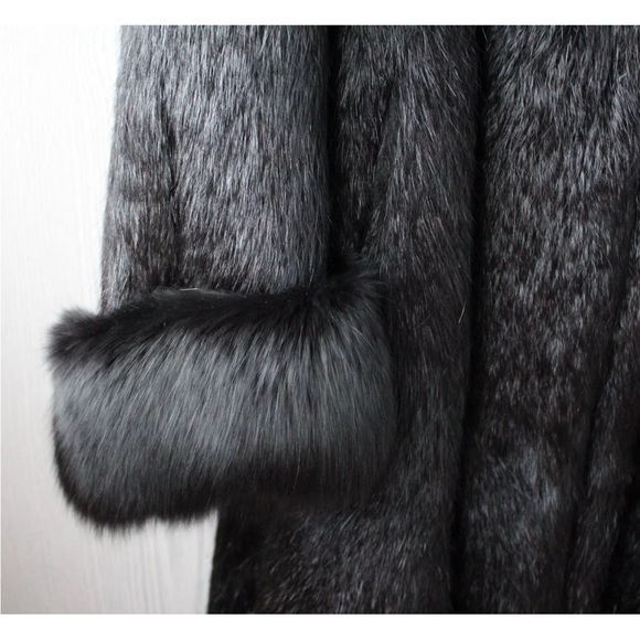 XXL Black Real Nutria Fur Vintage Coat - Picture 5 of 8